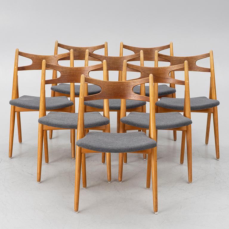 Hans J. Wegner, stolar, 8 st, modell CH-29 "Savbukkestolen", Danmark, 1900-talets mitt.