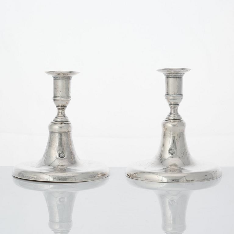 A pair of Swedish Gustavian silver candlesticks, mark of Johan Steinfort, Stockholm 1773.