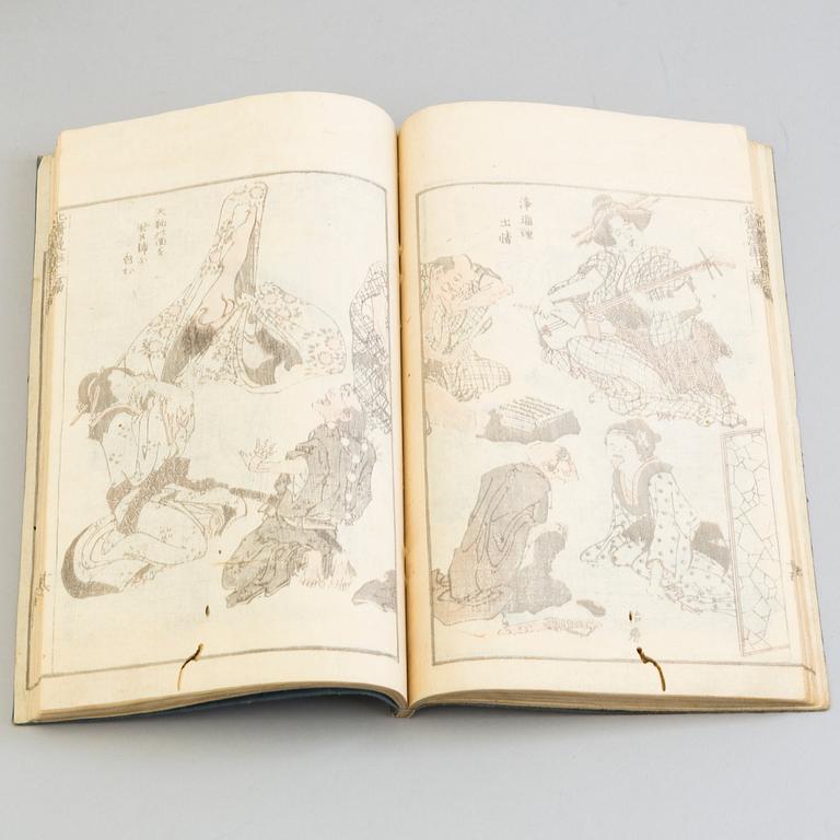 13 Japanese woodblock printed books with illustrations, 19th century.