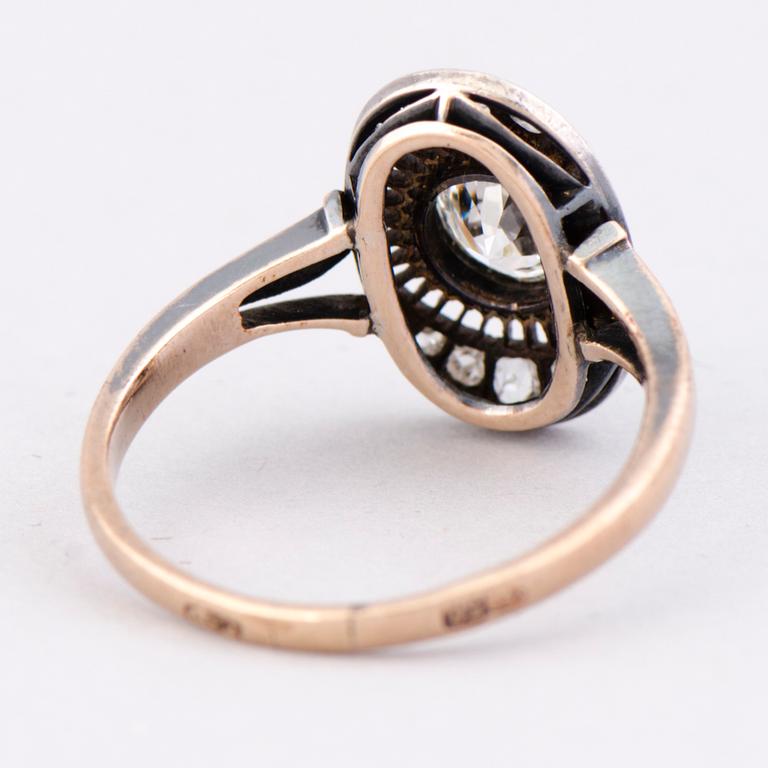 A RING, old cut diamond, rose cut diamonds, 14K (56) gold. Kiev.