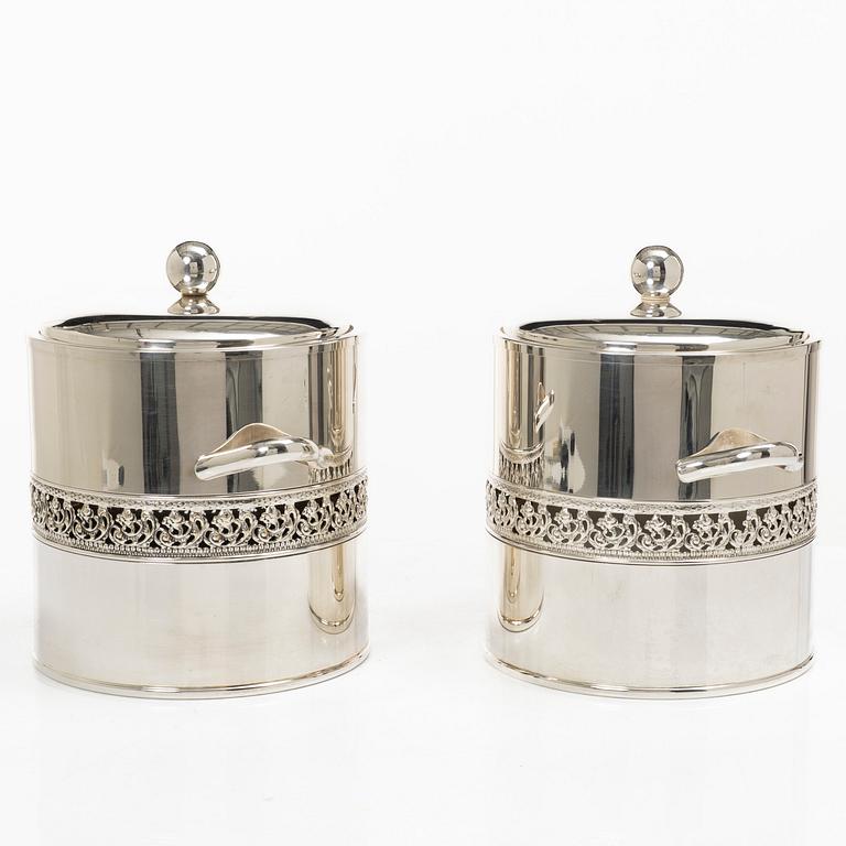 Ice buckets with lids, a pair, silver-plated, Mazzucconi Firenze, Italy.