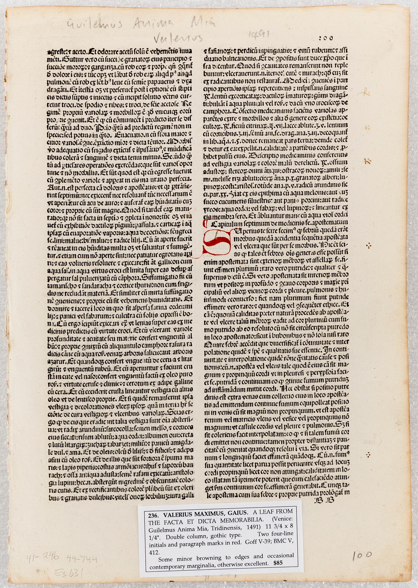 Leaves of Italian Incunabula / Printed leaves of the 1400s.