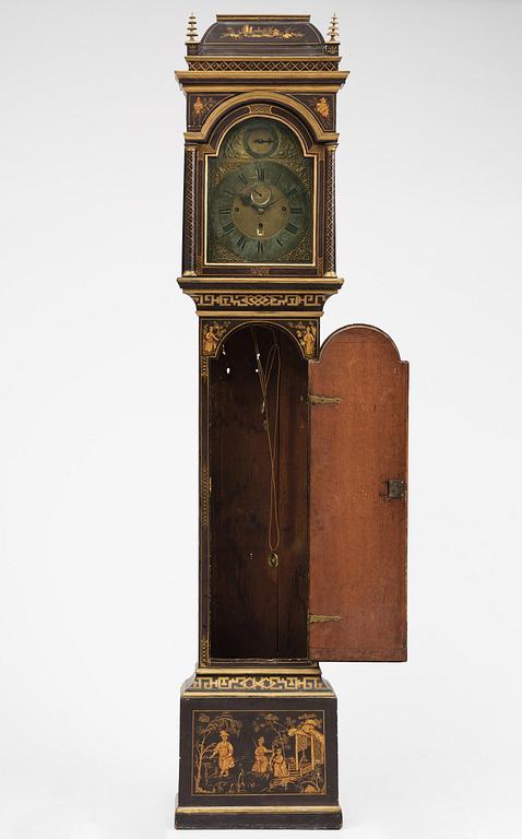 A George II japanned musical longcase clock by William Barrow (watchmaker in London 1700-36).