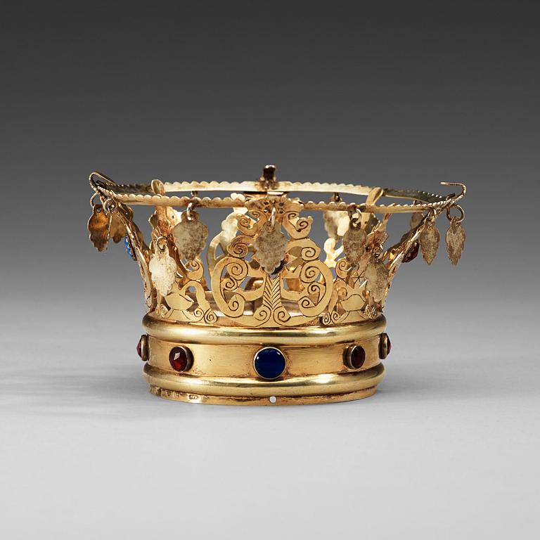 A Swedish mid 19th century silver-gilt wedding-crown, marked Anders Gottlieb Herkepeus, Norrtälje 1851.