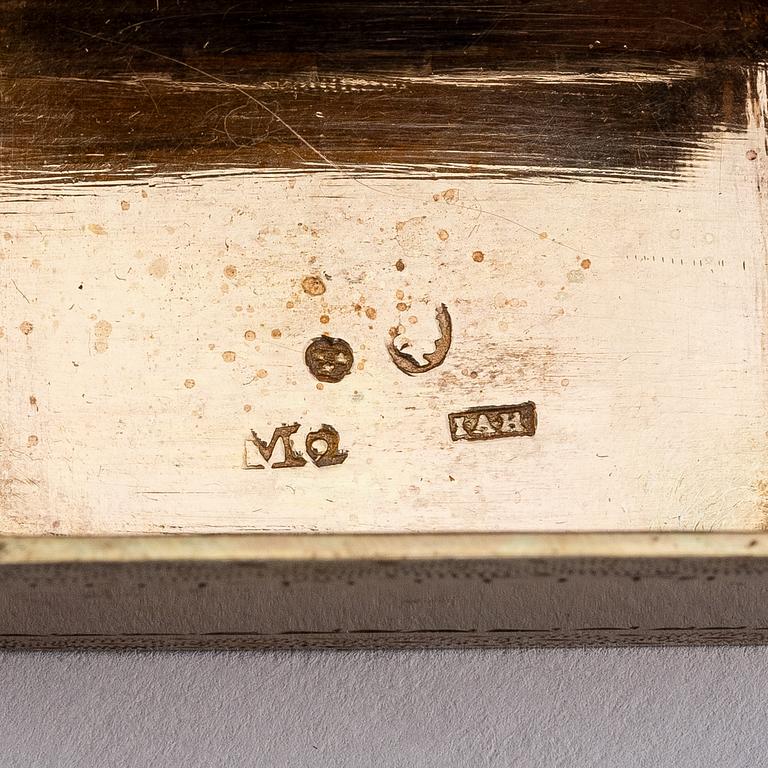 A set of five pieces gilt-silver travel cutlery, mark of Johan Abraham Hallard, Stockholm 1794.