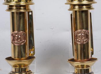 VÄGGBELYSNING, ett par, "fotogenlampor", metall/glas.