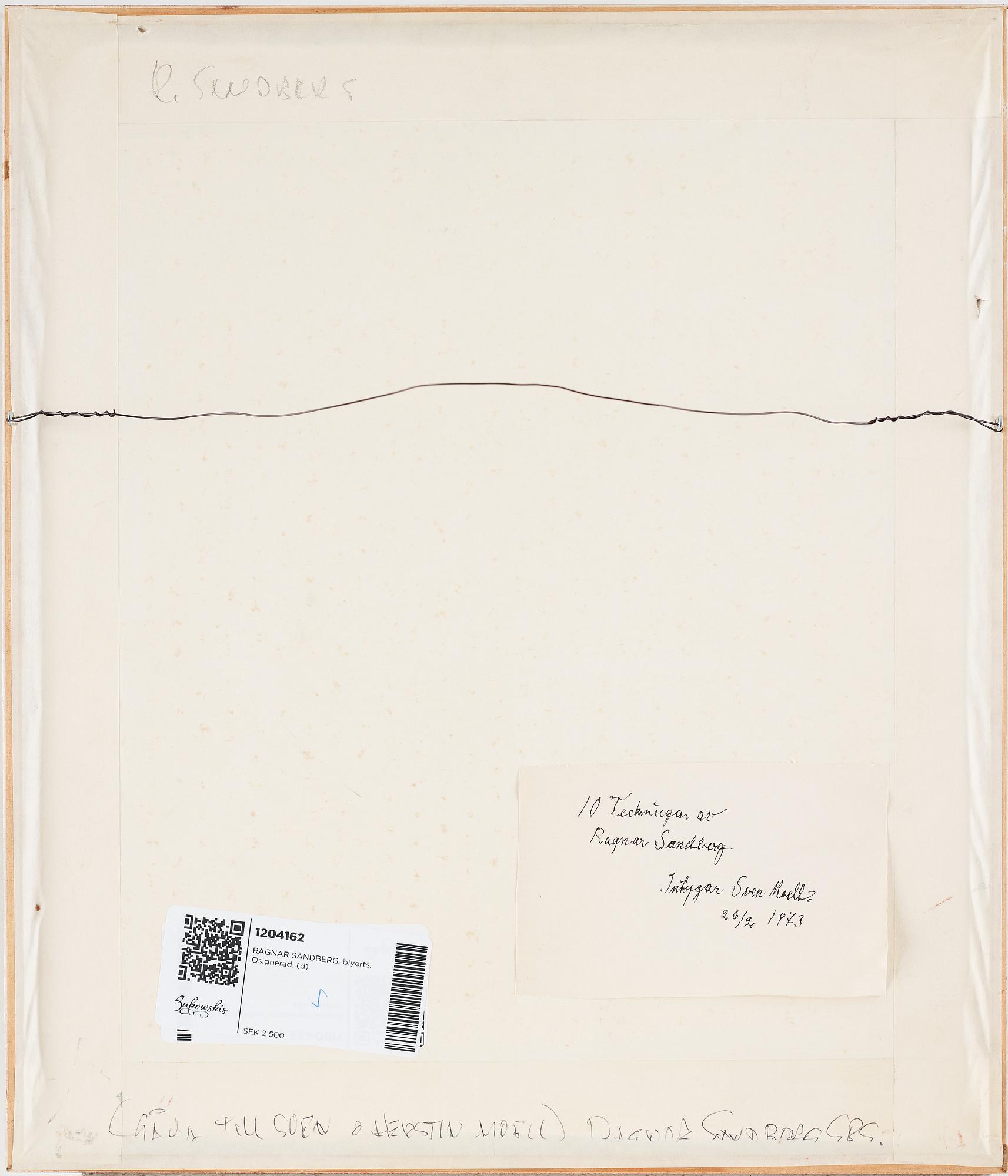 RAGNAR SANDBERG, pencil. Unsigned.