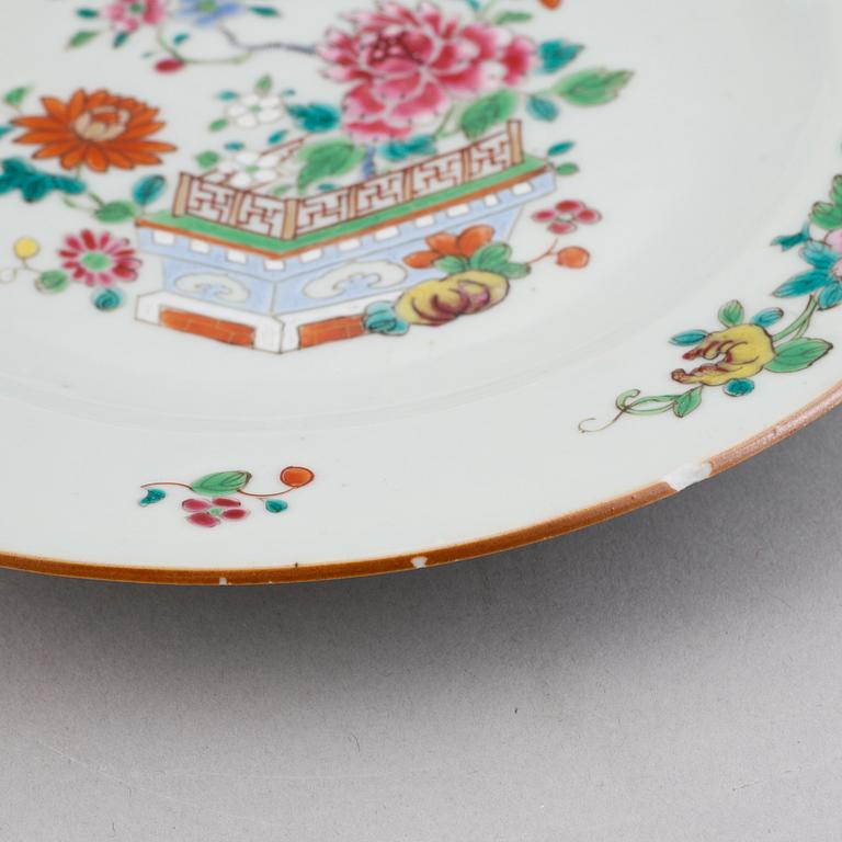 Eight famille rose export porcelain plates, Qing dynasty, Qianlong (1736-95).