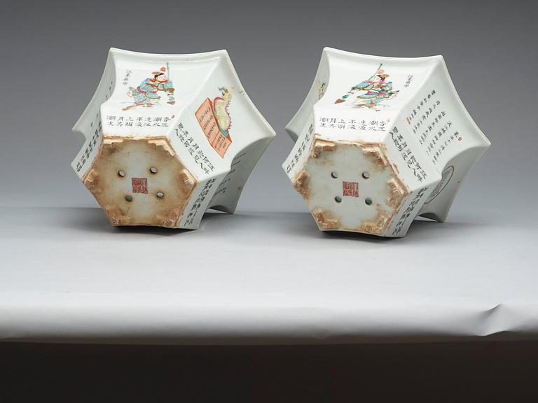 A pair of flower pots with stands, China, 20th Century.