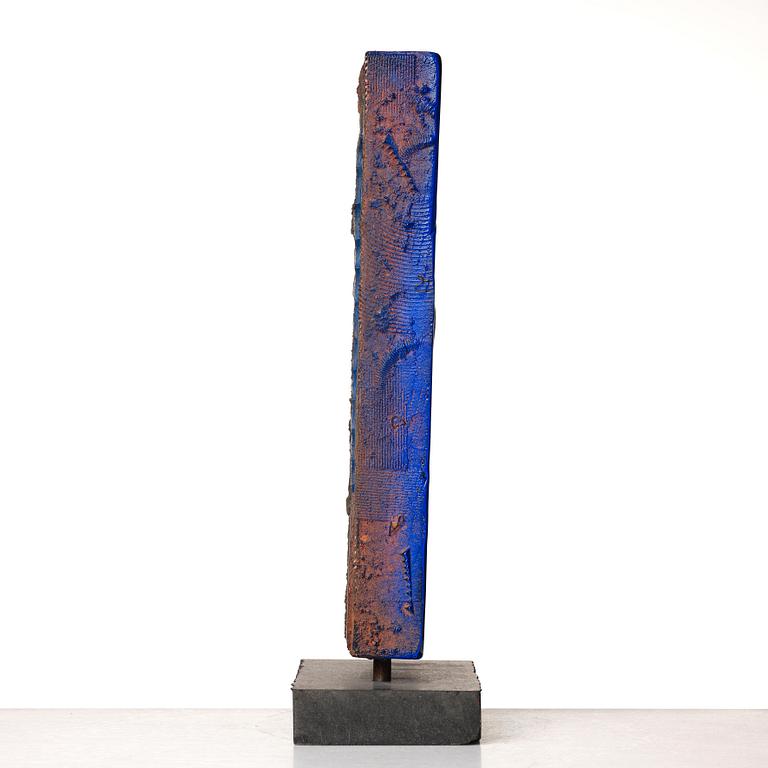 Bertil Vallien, a blue sand cast and polished glass sculpture, Kosta Boda Sweden.