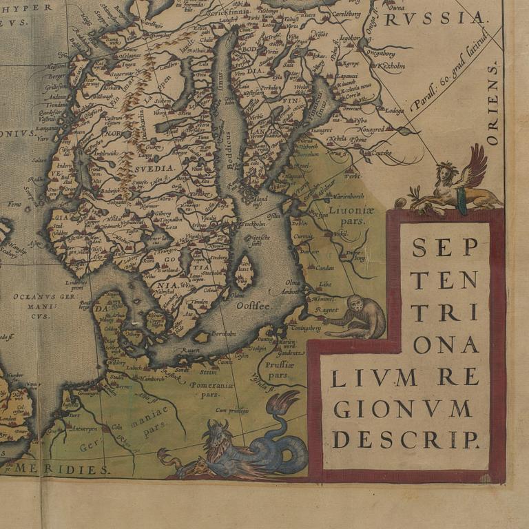 ABRAHAM ORTELIUS, map, copper engraving   “Septentrionalium Regionum Descrip.Antwerpen, 1570's.