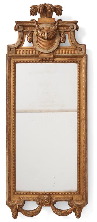 A Gustavian giltwood mirror by J. Åklerblad (active 1756-1799) and A. Öberg (1781-1791).