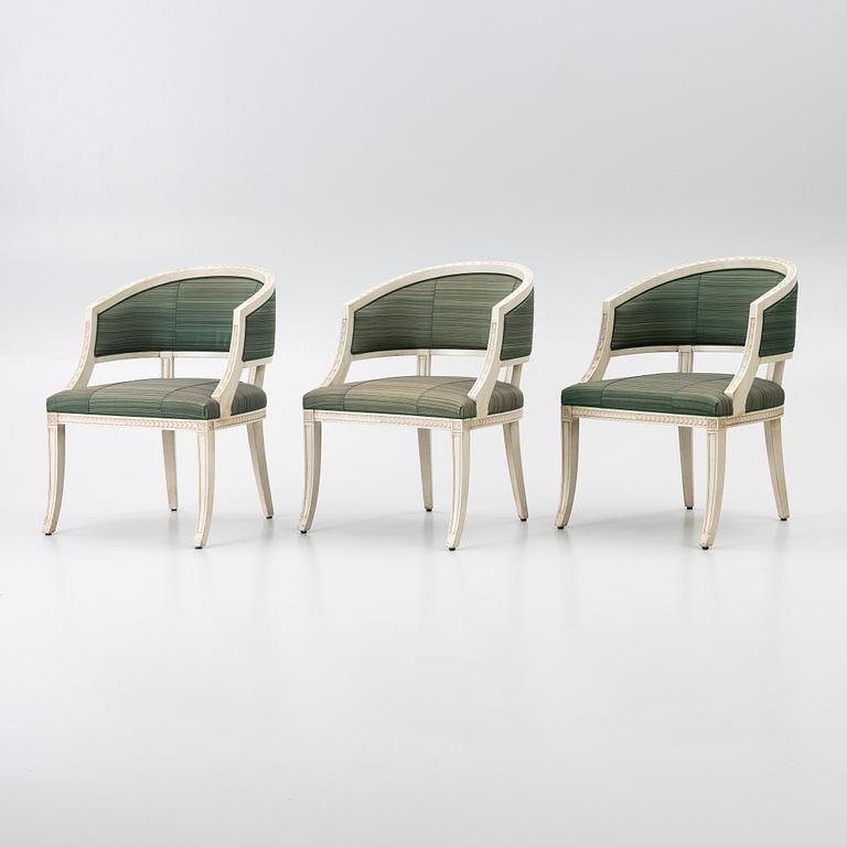 Three late-Gustavian style armchairs, late 20th Century.