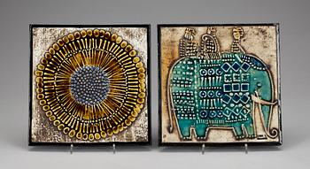 VÄGGPLATTOR, stengods, 2 st, Lisa Larson, Gustavsberg, 1962-1967.