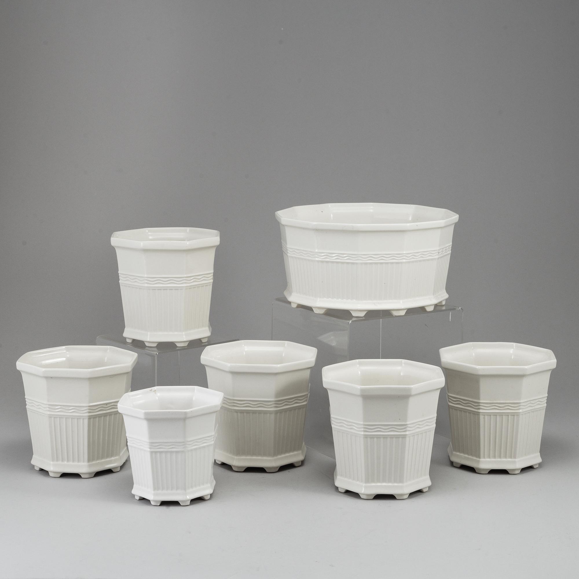 A group of 7 'Waldemarsudde' flower pots, Prins Eugen, Gustavsberg, designed 1915.