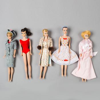 BARBIE OCH HENNES VÄNNER, 11 stycken dockor, Mattel, 1960-tal.