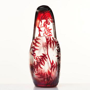 Emile Gallé, an asymmetrical Art Nouveau fire polished cameo glass vase, Nancy, France.