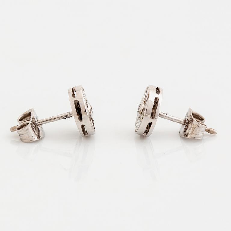 18K white gold, baguette and brilliant cut diamond earrings.