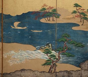 A pair of Japanese six panel screens, Edo period, 19th Century.