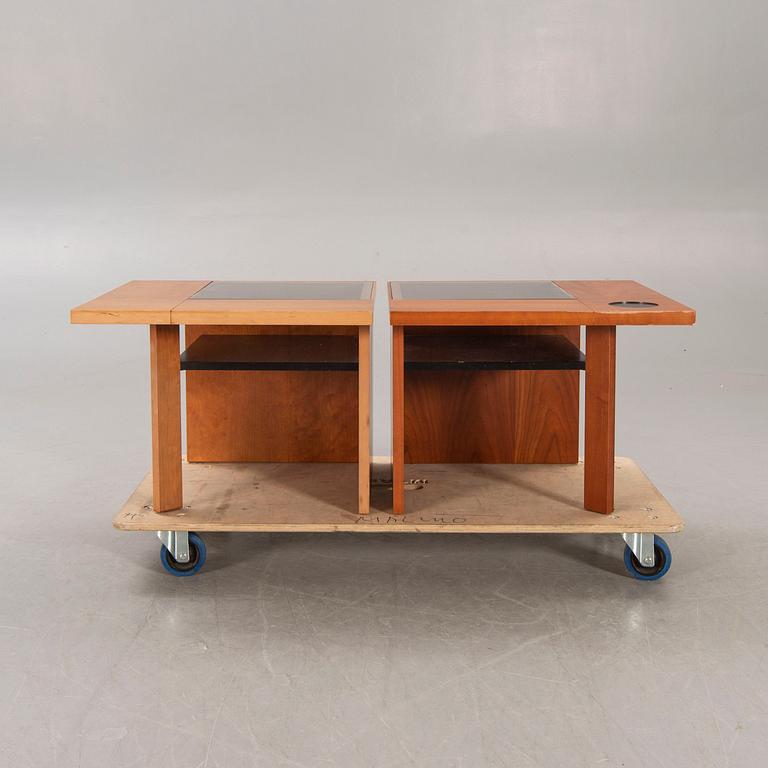 A pair of late 20th century cherry wood side tables.