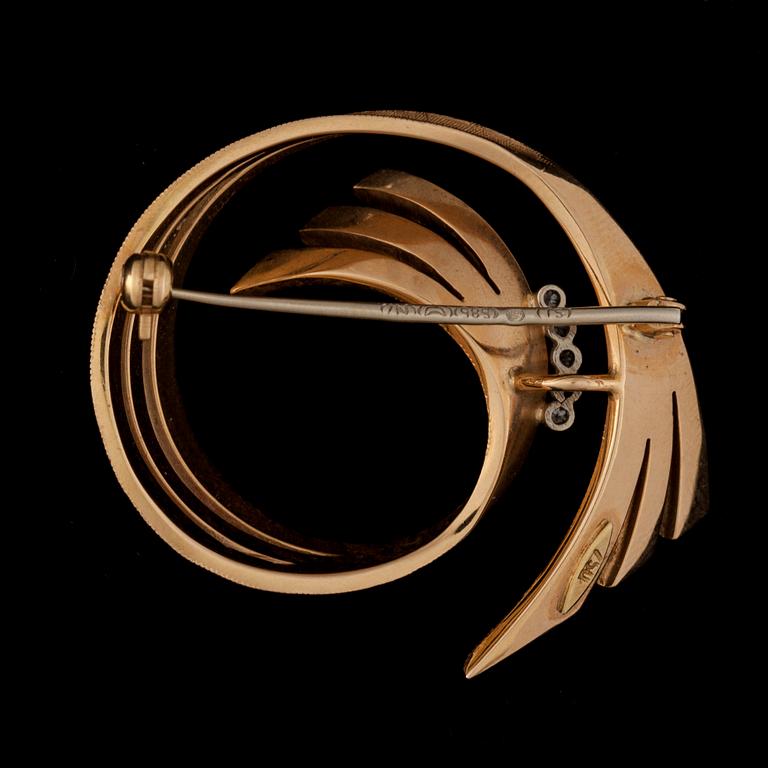 BROSCH, 14K guld, 8/8-slipade diamanter. Helsingfors. Vikt ca 8,8 g.