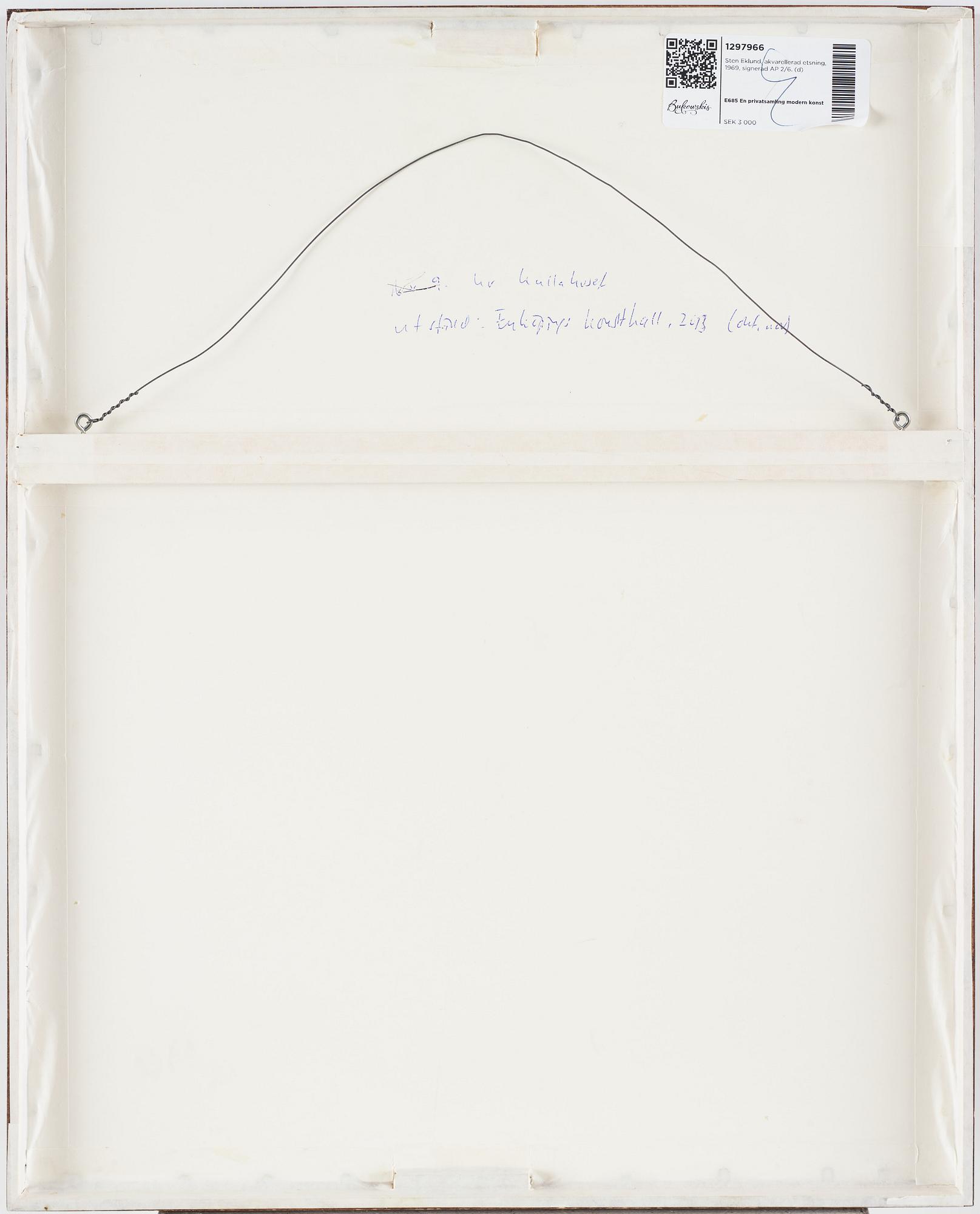 Sten Eklund, etching with watercolour, 1969, signed AP 2/6.
