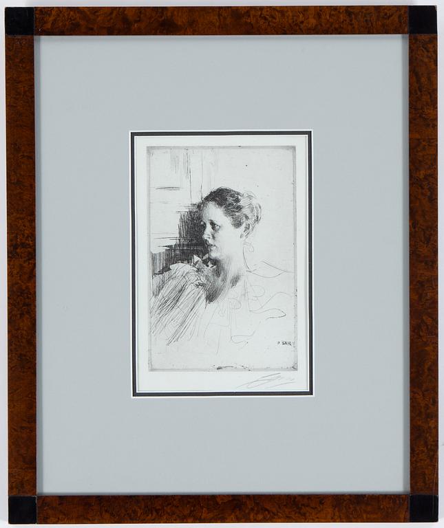 ANDERS ZORN, etching, "Mrs Nagel", signerad.