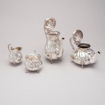 TE- /KAFFESERVIS, 4 delar, silver, Johannes Siggaard, Köpenhamn, Danmark 1936-37. Totalvikt 1636 g.