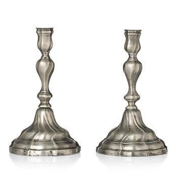161. A pair of rococo pewter candlesticks by Carl Wesman, Stockholm 1768-.