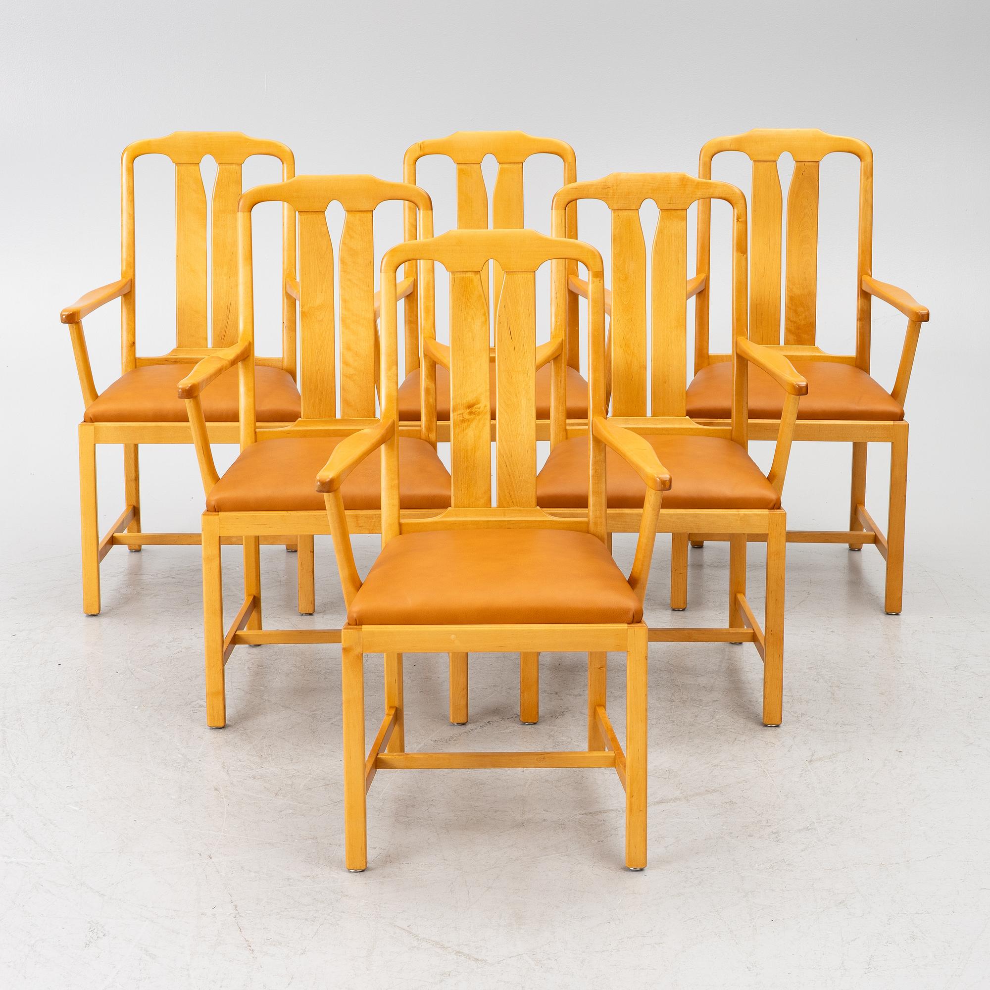 Carl Malmsten, “Ambassador”, armchairs, 6 pieces, Åfors Möbelfabrik, late 20th century.