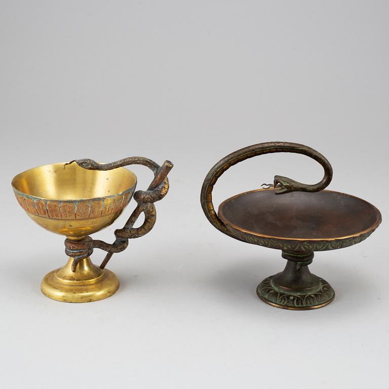 Two bronze and brass apothecary bowls, one Trelleborgs, 20th century.