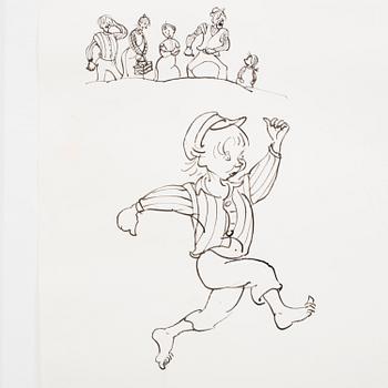 BJÖRN BERG, tuschteckning och akvarell på papper "Emil i Lönneberga".