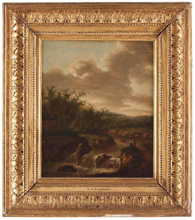 Jacob van Ruisdael Hans krets, Landskap med figurer vid ett vattenfall.