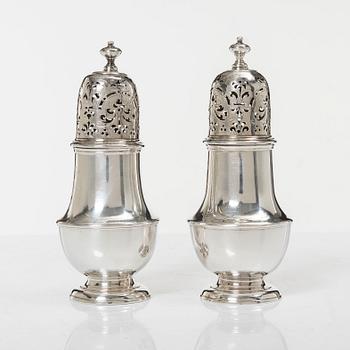 A pair of Britannia standard silver sugar-casters, marks of Samuel Welder, London, 1723.
