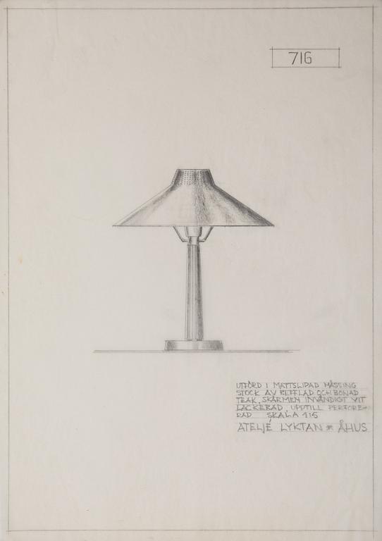 Hans Bergström, two table lamps, model "716", ateljé Lyktan, Sweden 1940-50s.
