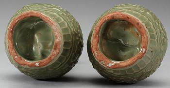 Two celadon glazed longquan vases, Ming dynasty (1368-1644).