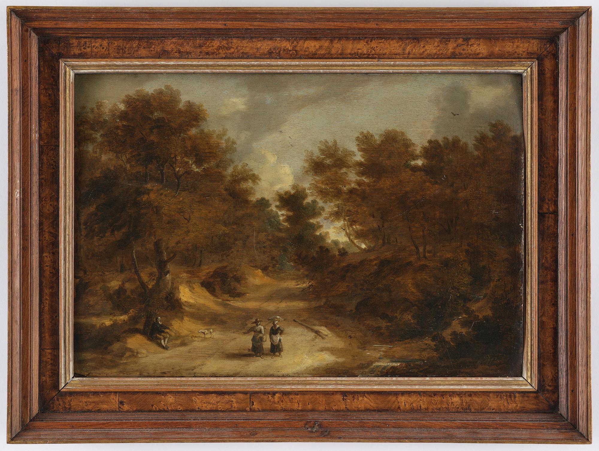 Lodewyk de Vadder, attributed to, Landscape with wandering figures on the road.