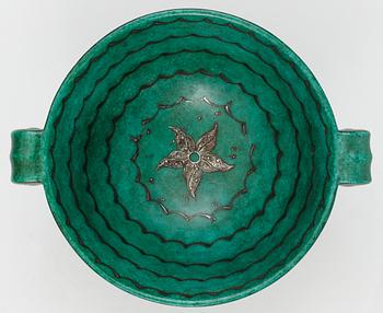 A Wilhelm Kåge green argenta creamware bowl, Gustavsberg studio 1942.