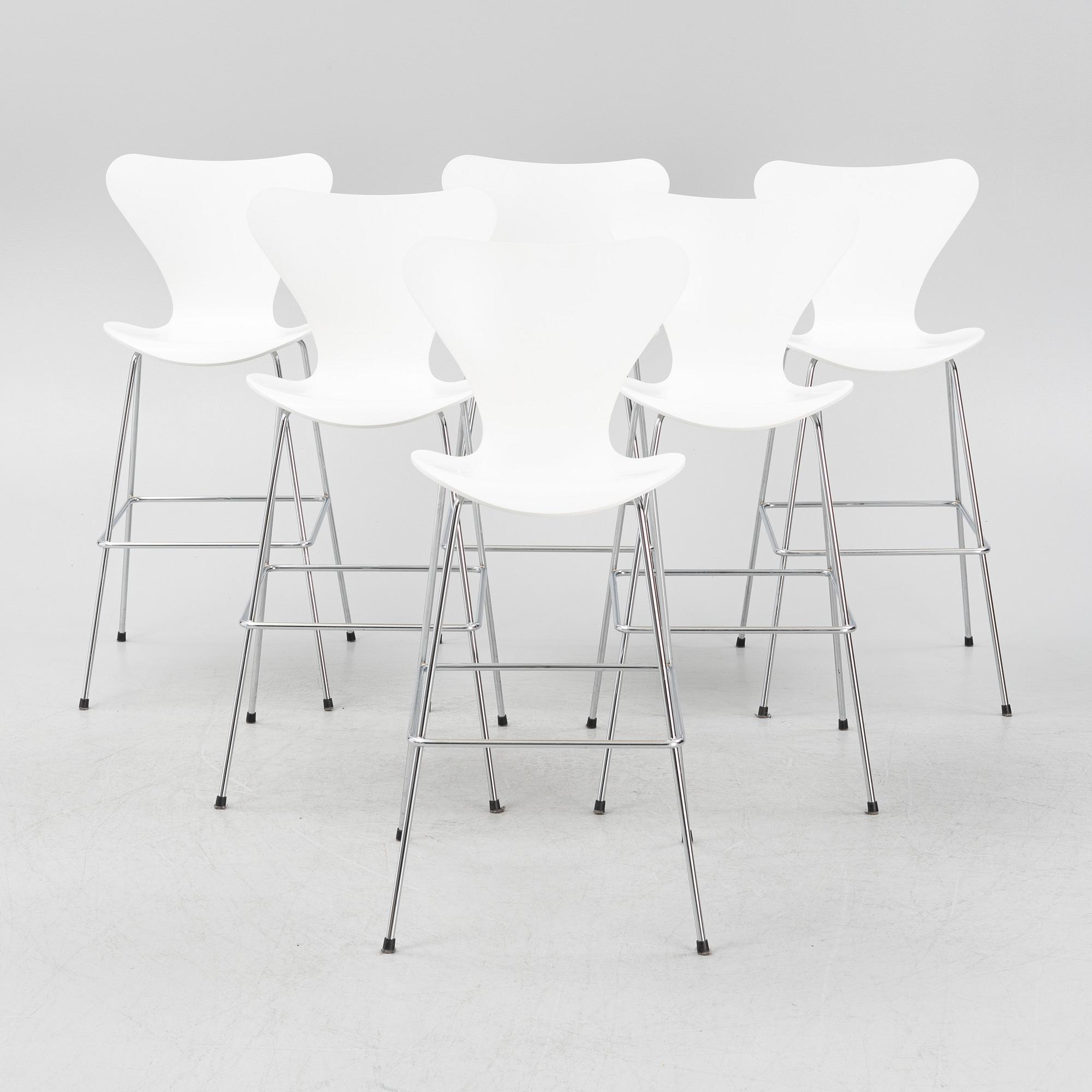 Arne Jacobsen, barstolar, 6 st, "Sjuan", Fritz Hansen, Danmark.