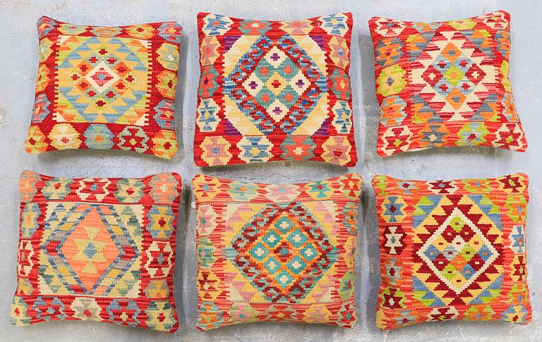 Six Kilim cushions, ca 47 x 47 cm.