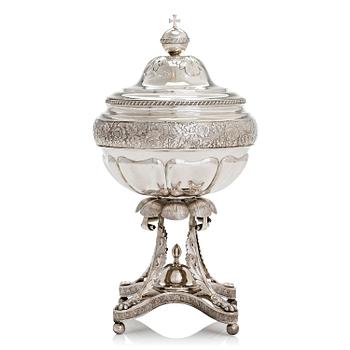 A lidded silver sugar bowl, maker's mark of Carl Johan Österman, Turku, Finland 1842.