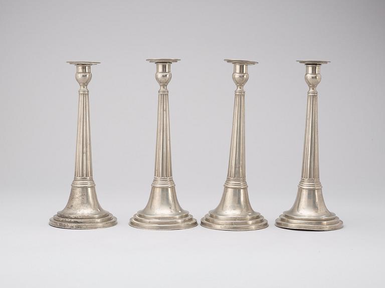 Four Gustavian pewter candlesticks by E P Krietz 1794.
