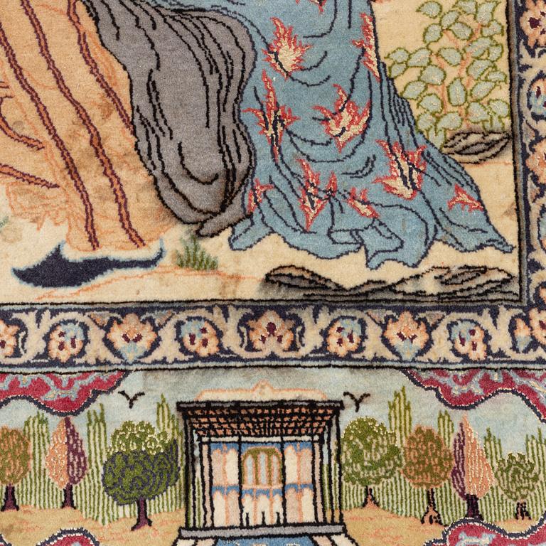 A figural Isfahan part silk rug, old, c. 167 x 113 cm.