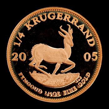 GULDMYNT, finguld, Krugerrand, Sydafrika, 2005. Vikt ca 8 g.