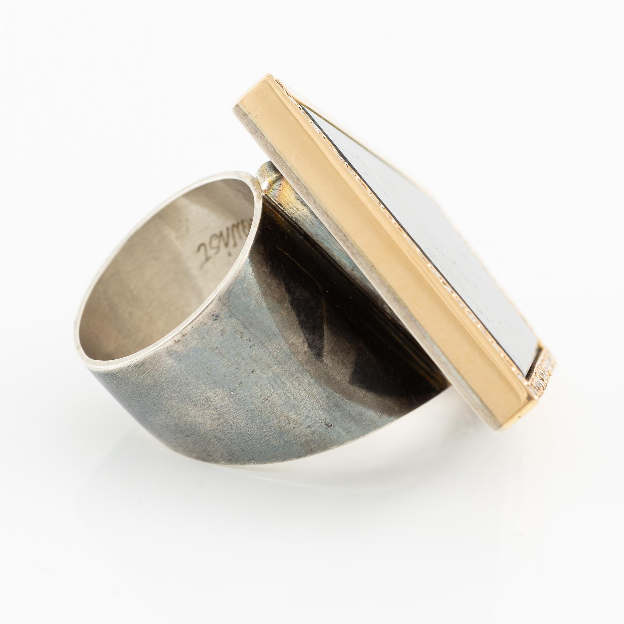Jan-Christer Lundqvist, ring, sterling silver and gold with spectrolite and brilliant-cut diamonds, Skövde.