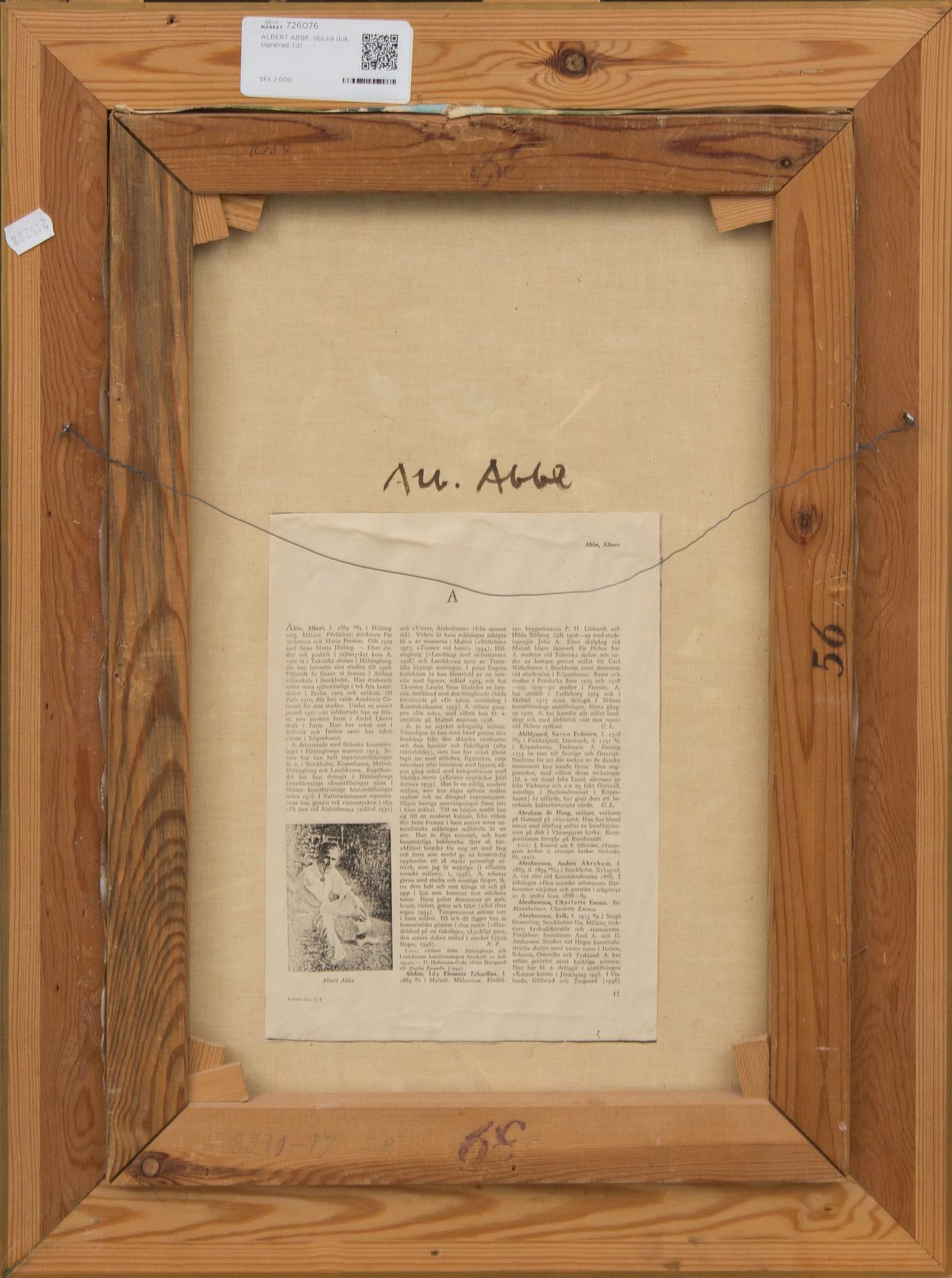 ALBERT ABBE, olja på duk, signerad.