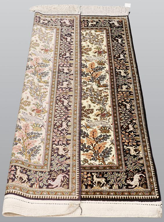 A carpet, Figural Silk Qum, ca 163 x 105 cm.