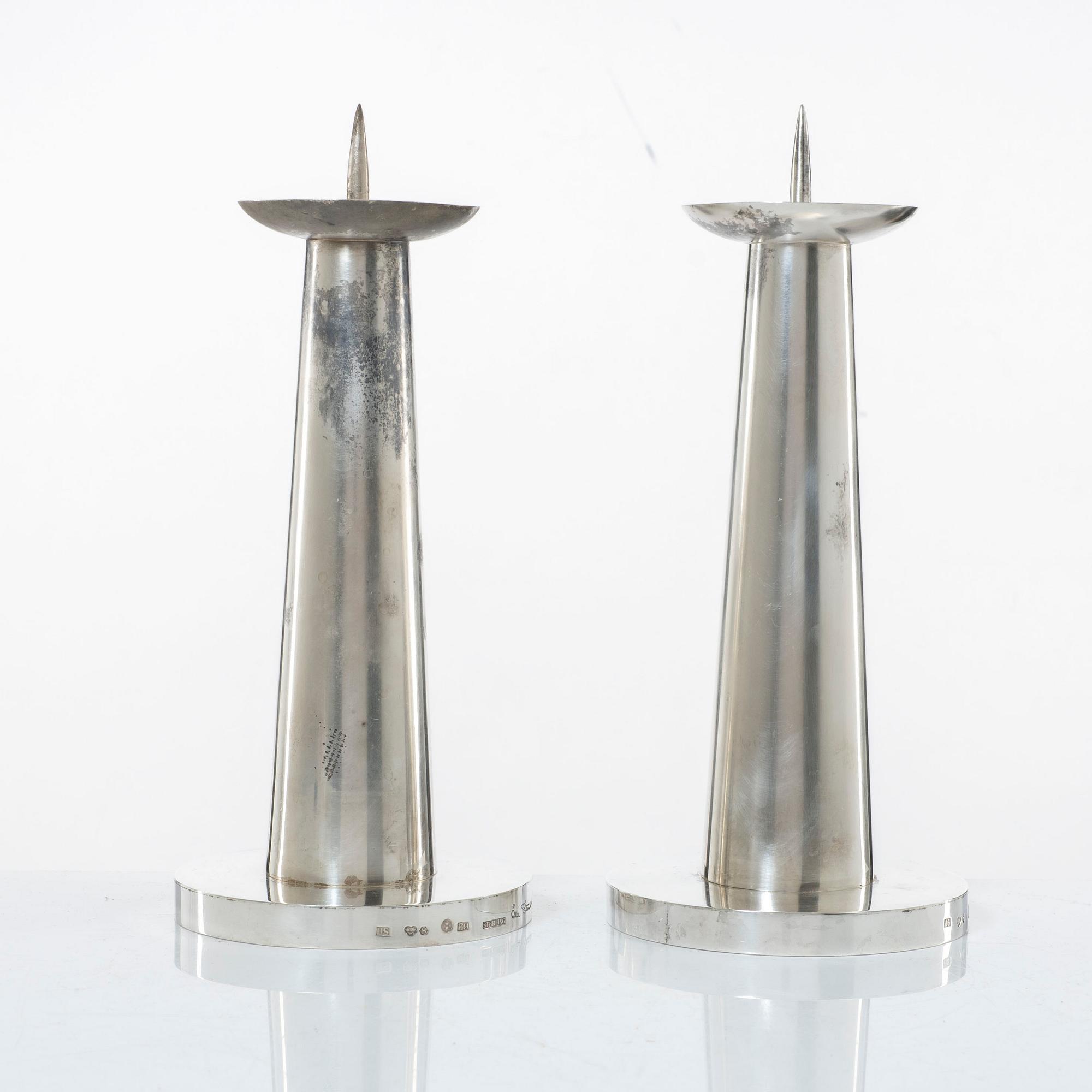 Åke Strömdahl, A pair of Swedish sterling silver candlesticks, company Hugo Strömdahl AB, Stockholm 1955.