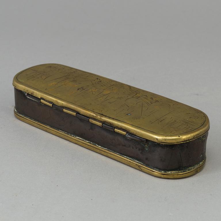 AN 18TH CENTURY BRASS BOX.