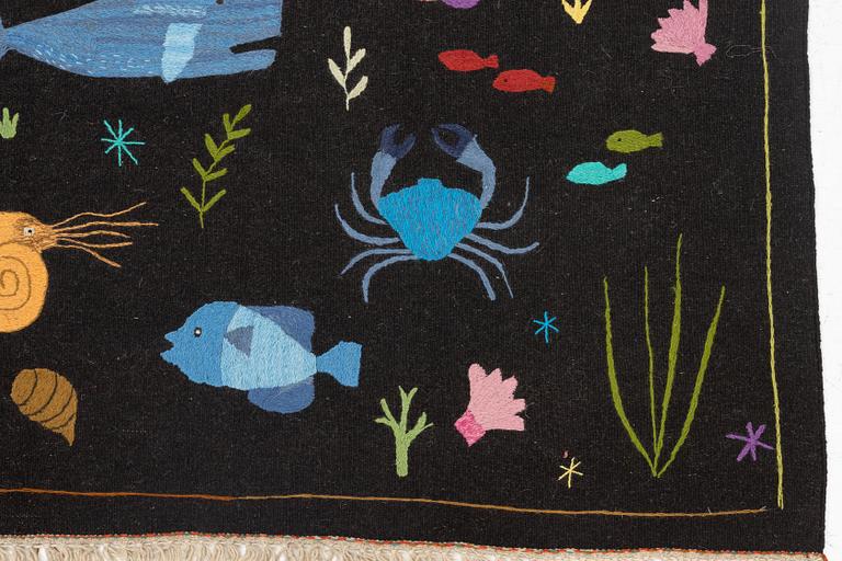 A hand-embroidered Kilim rug, c. 200 x 155 cm.